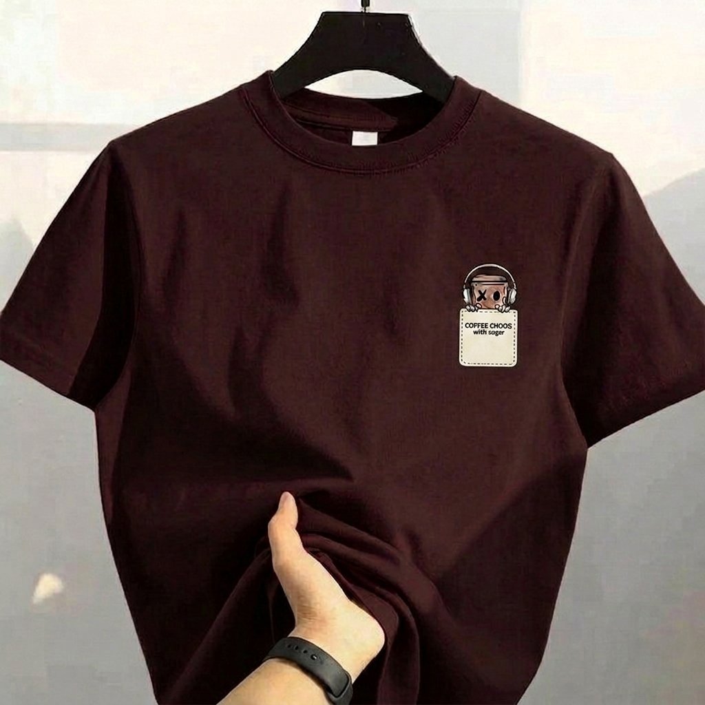  T-shirt featuring a small coffee