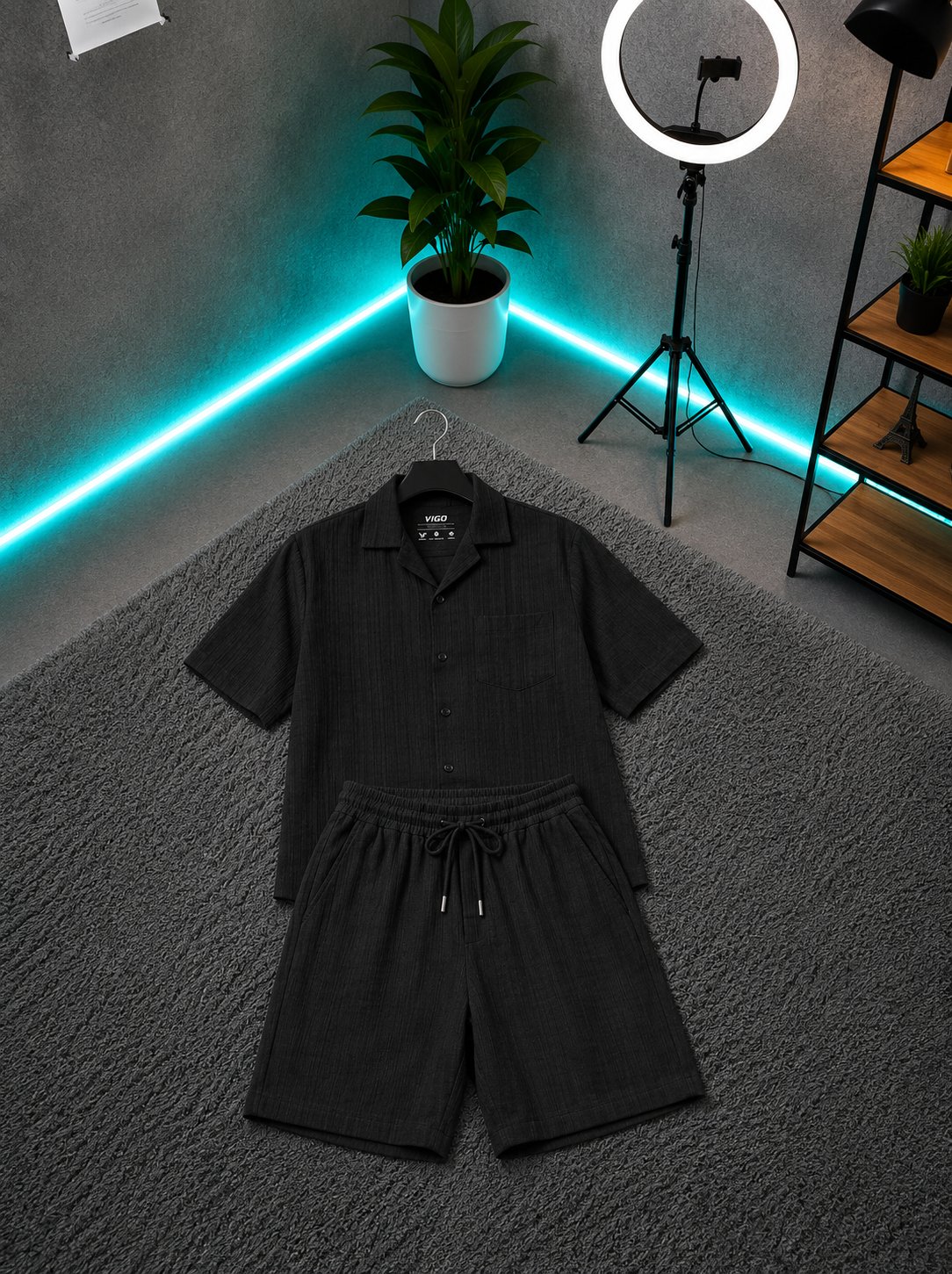 Men's Striped Jersey Summer Set – Short Sleeve Shirt & Shorts
