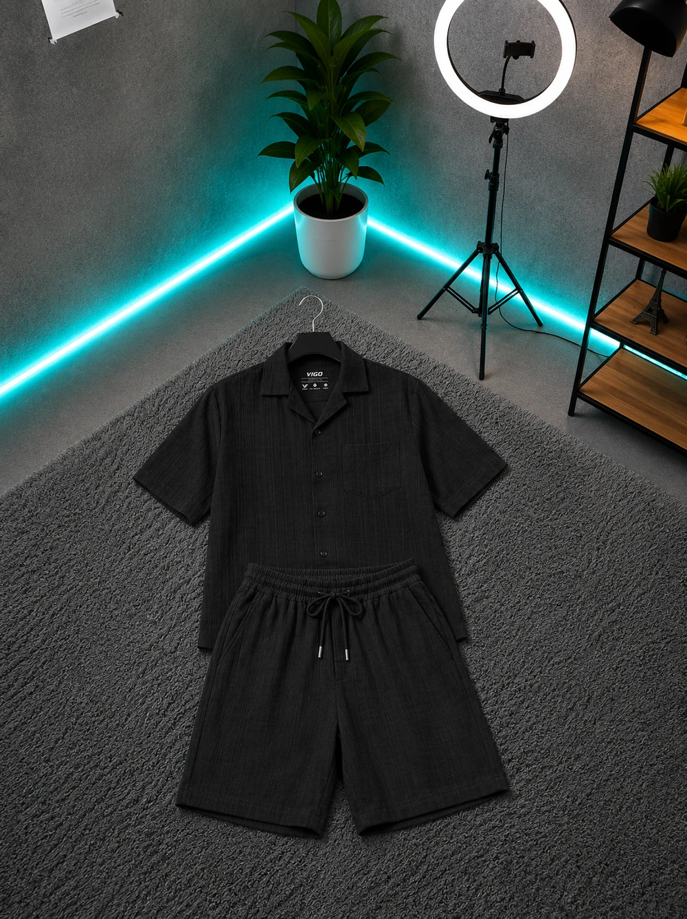 Men's Striped Jersey Summer Set – Short Sleeve Shirt & Shorts