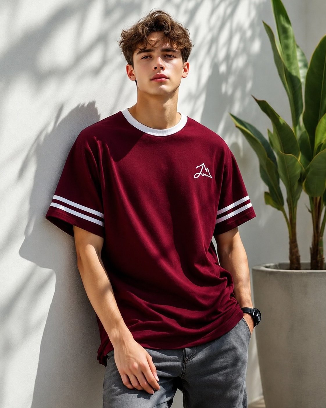 VIGO Contrast Ringer Tee with Double Sleeve Stripes – Multi-Color