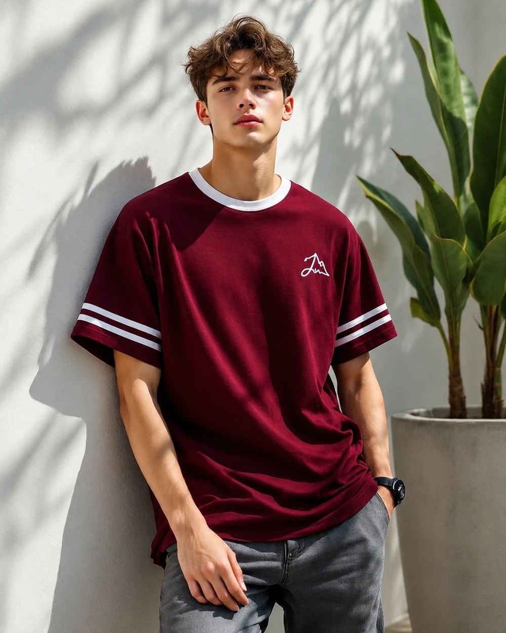 VIGO Contrast Ringer Tee with Double Sleeve Stripes – Multi-Color