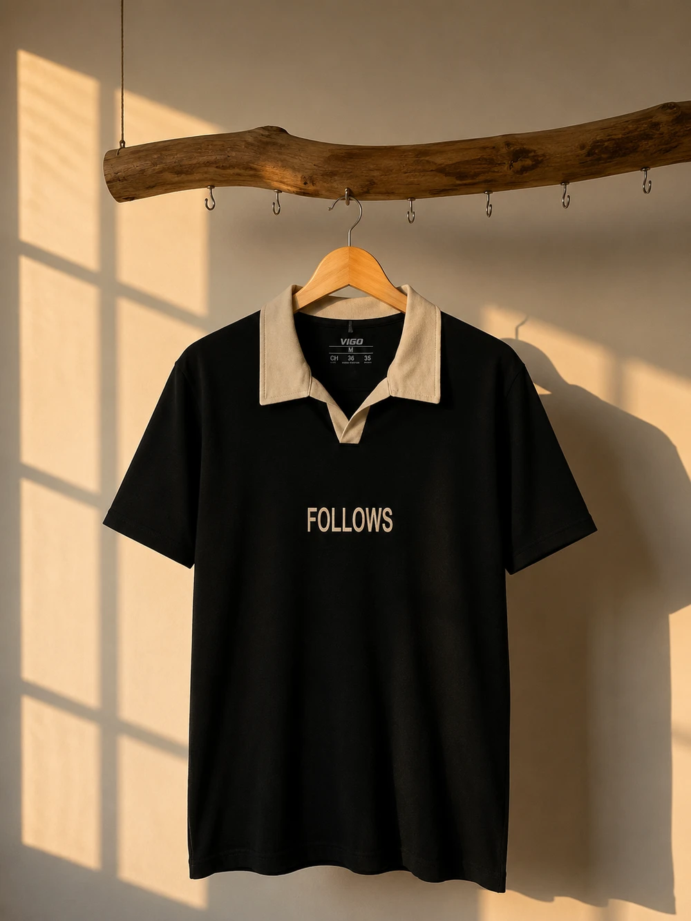Men's VIGO Premium Oversized V-Neck Collar T-Shirt with "FOLLOWS" Print – Available in Multiple Colors